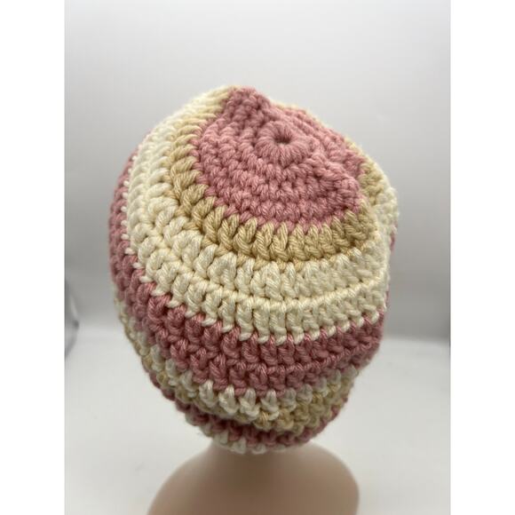 Knit Woven Wide Pink Cream Stripe Beanie Knit Hat Outdoors Coquette XS - Picture 5 of 9